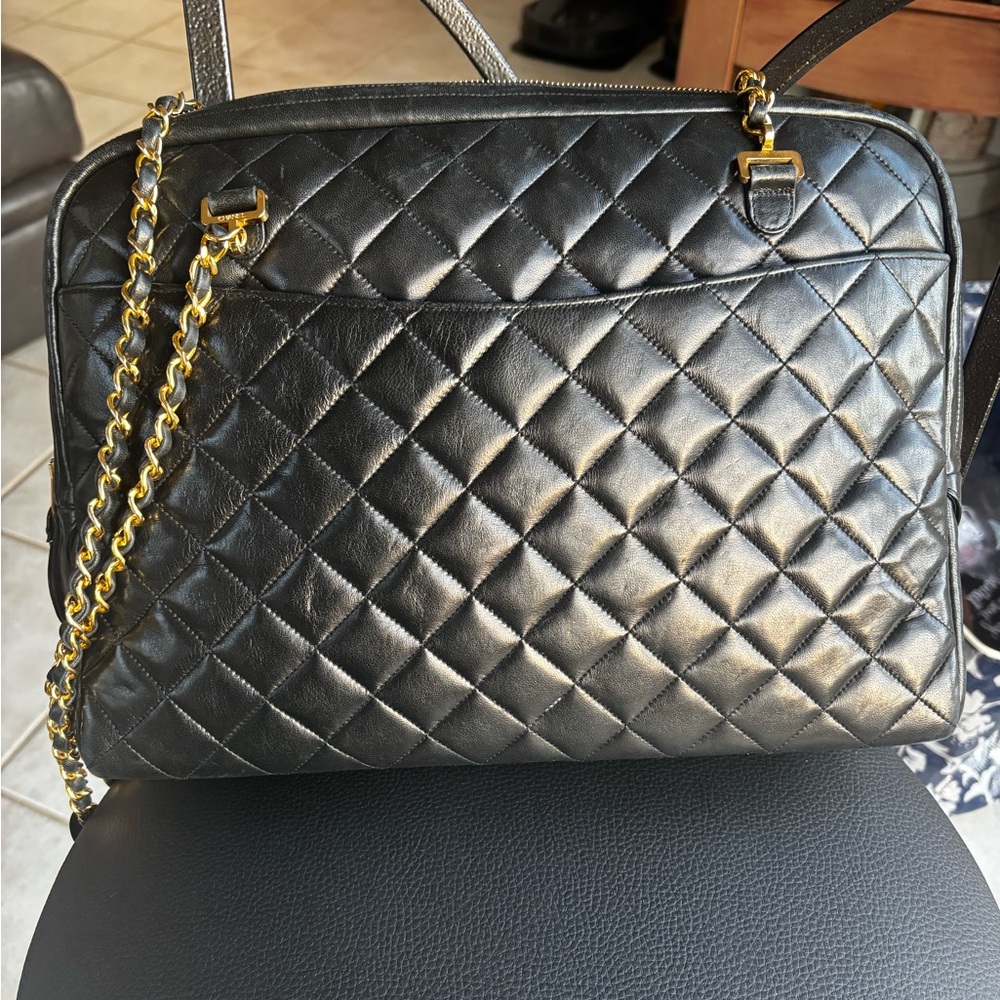 EUC! Chanel 24k Gold Diamond Lambskin Leather Chain Bag Huge Bag - Picture 4 of 16